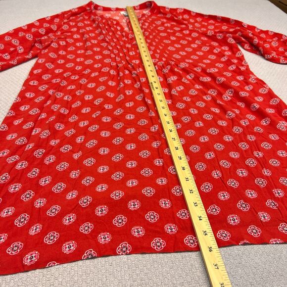 Old Navy Dress Womens XXL Red Floral Viscose Ruffled 3/4 Sleeve Cottagecore Boho - Picture 7 of 9
